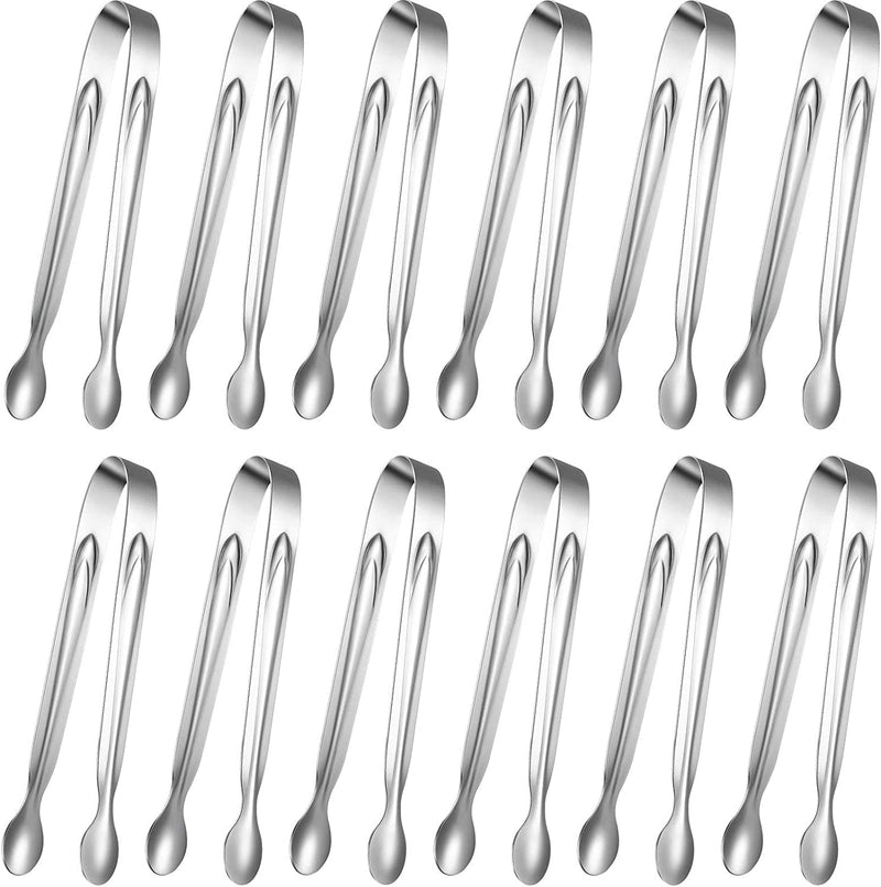 12 Pieces Sugar Tongs Ice Tongs Stainless Steel Mini Serving Tongs Appetizers Tongs Small Kitchen Tongs for Tea Party Coffee Bar Kitchen (Silver, 4.3 Inch)