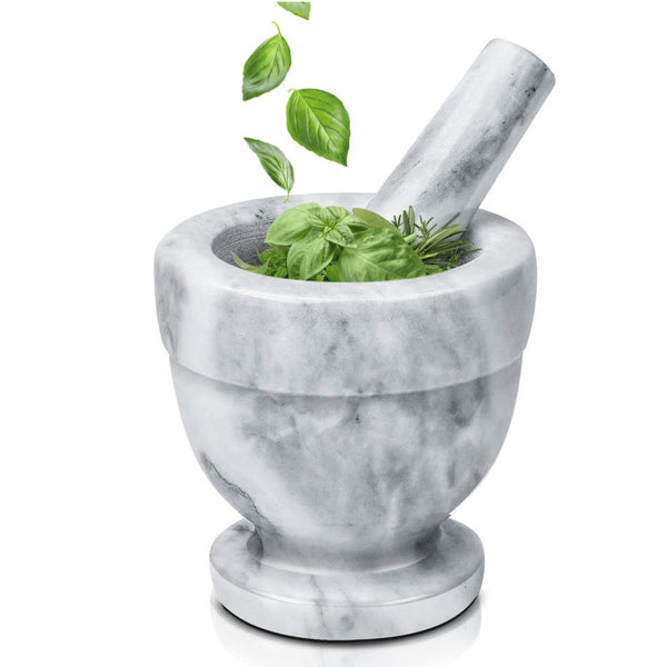 Flexzion Mortar and Pestle Marble White 4 inch Small Mortar and Pestle Granite Stone Grinder Crushing Bowl Muddler and bowl For Guacamole, Herbs, Spices, Kitchen, Cooking Medicine Grinder Bowl