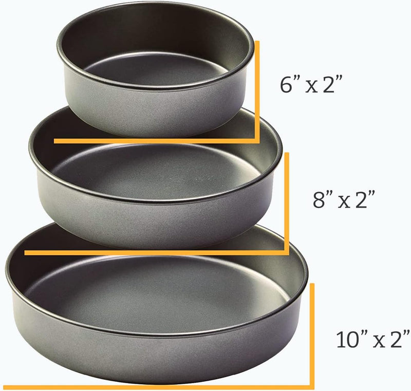 Chicago Metallic 5233128 Professional Non-Stick 3-Piece Round Cake Pan Bakeware Set, Gray