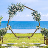Wooden Wedding Arch, 7.1FT Heptagonal Wedding Arches for Ceremony, Wedding Backdrop for Indoor Outdoor Garden Wedding, Parties, Indoor, Outdoor, Wooden Arch Rustic Decorations