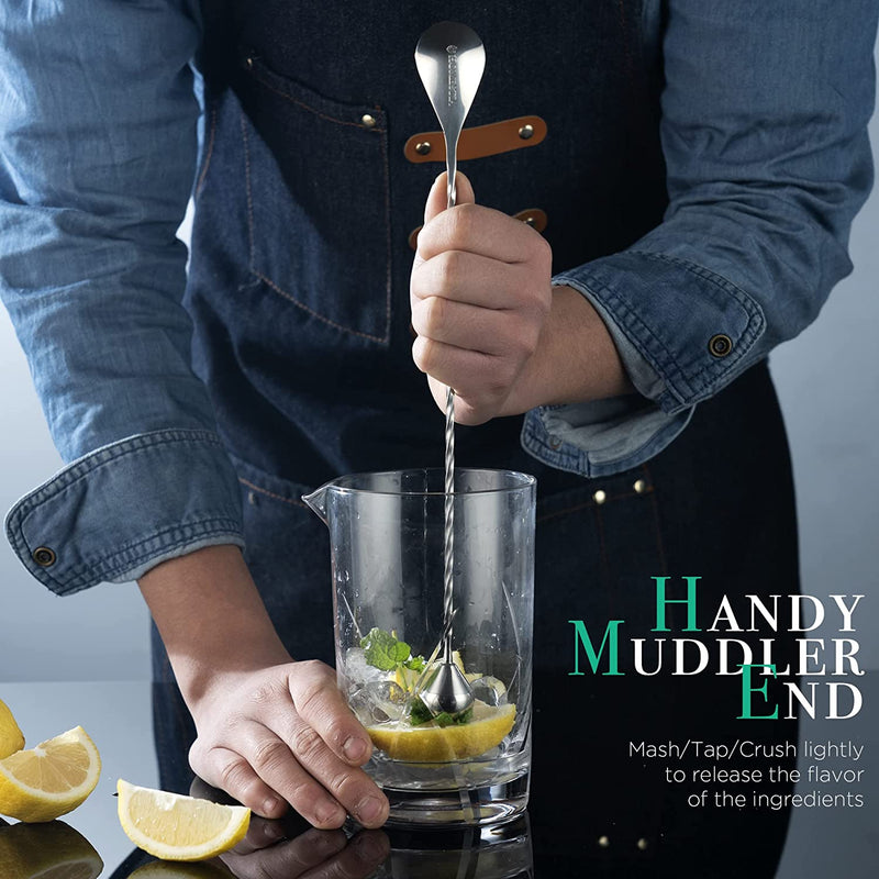 Homestia Bar Spoon with Muddler, Stainless Steel Cocktail Mixing Spoon Drink Stirrer, 12" Muddler Spoons Cocktail Stirrers for Drinks, Long Handled Stirring Spoon with Droplet-Shaped Muddler