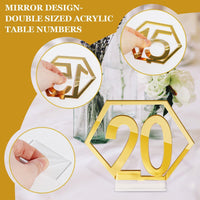Table Numbers, 1-20 Wedding Acrylic Table Numbers with Holder Base Party Card Table Holder,Hexagon Shape,Perfect for Wedding Reception and Decoration (1-20 Gold)
