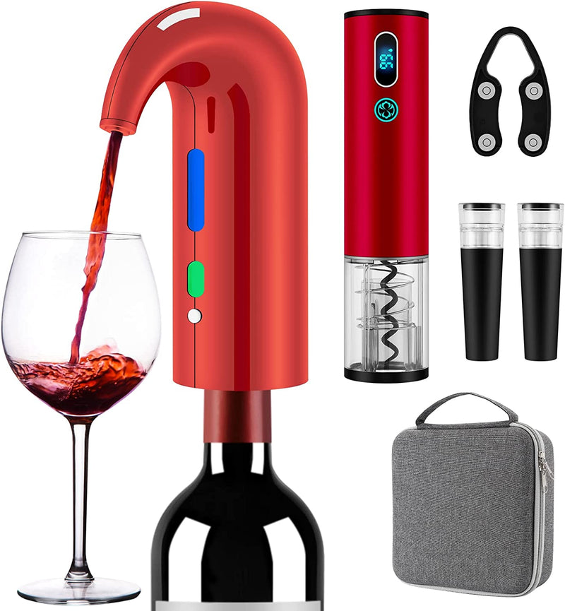 Electric Wine Aerator Pourer, Wine Decanter Pump Dispenser Set Stopper Multi-Smart Automatic Filter Wine Dispenser - Premium Aerating Pourer and Decanter Spout - wine preserver(Lucky red)