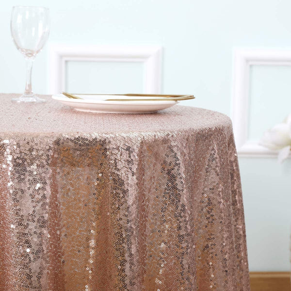Rose Gold Sequin Tablecloth for Round Table - 70 Inch Glitter Iridescent Shimmer Cloth for Party Halloween and Wedding Decor
