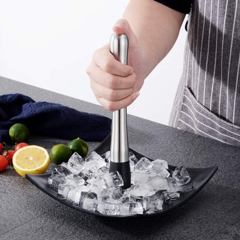 SENHAI Stainless Steel Cocktail Muddler, Spiral Mixing Spoon & 4-Prong Bar Strainer, Home Bar Bartender's Muddling Tool Set