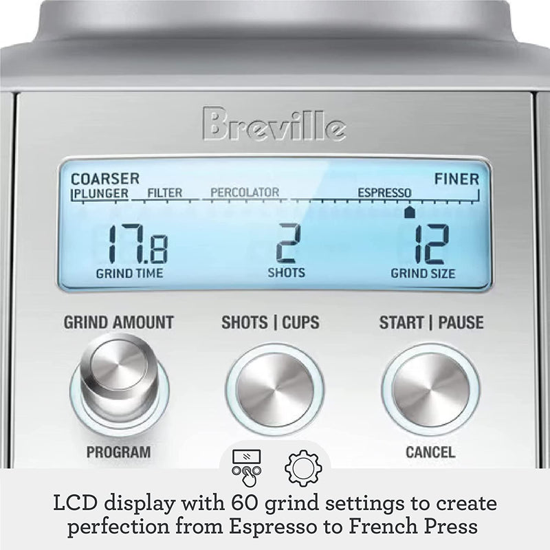 Breville Smart Grinder Pro Coffee Bean Grinder, Brushed Stainless Steel, BCG820BSS, 2.3