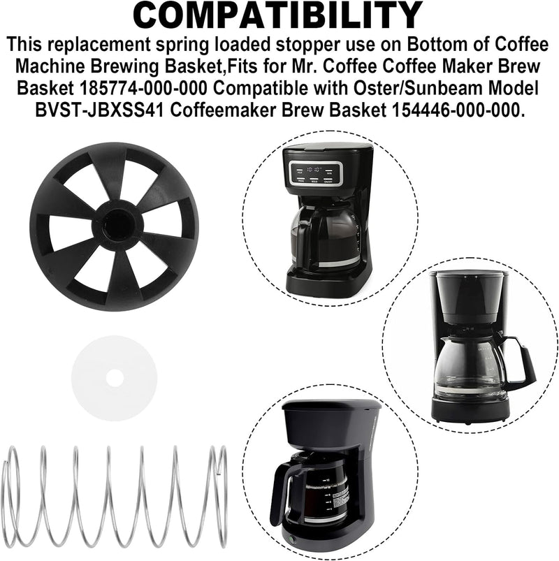 Coffee Machine Brewing Basket Bottom spring loaded stopper kits Fits for Mr. Coffee Brew Basket 185774-000-000｜fits for Oster/Sunbeam Model BVST-JBXSS41 Coffeemaker Brew Basket 154446-000-000