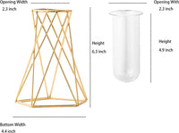 2 Pcs Gold Geometric Vase,Air Plant Stand,Hydroponic Plant Flower Vase Glass Test Tube,Modern Vases for Flowers as Wedding Home Office Centerpiece,Vases for Centerpieces(Not Include Flower)