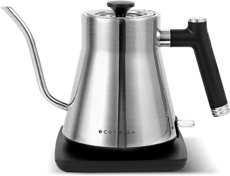 ECORELAX Gooseneck Electric Kettle, Pour Over Coffee and Tea Kettle, 100% Stainless Steel Inner with Leak Proof Design, 1200W Rapid Heating, Strix Boil-Dry Protection, 0.8L, Matte White