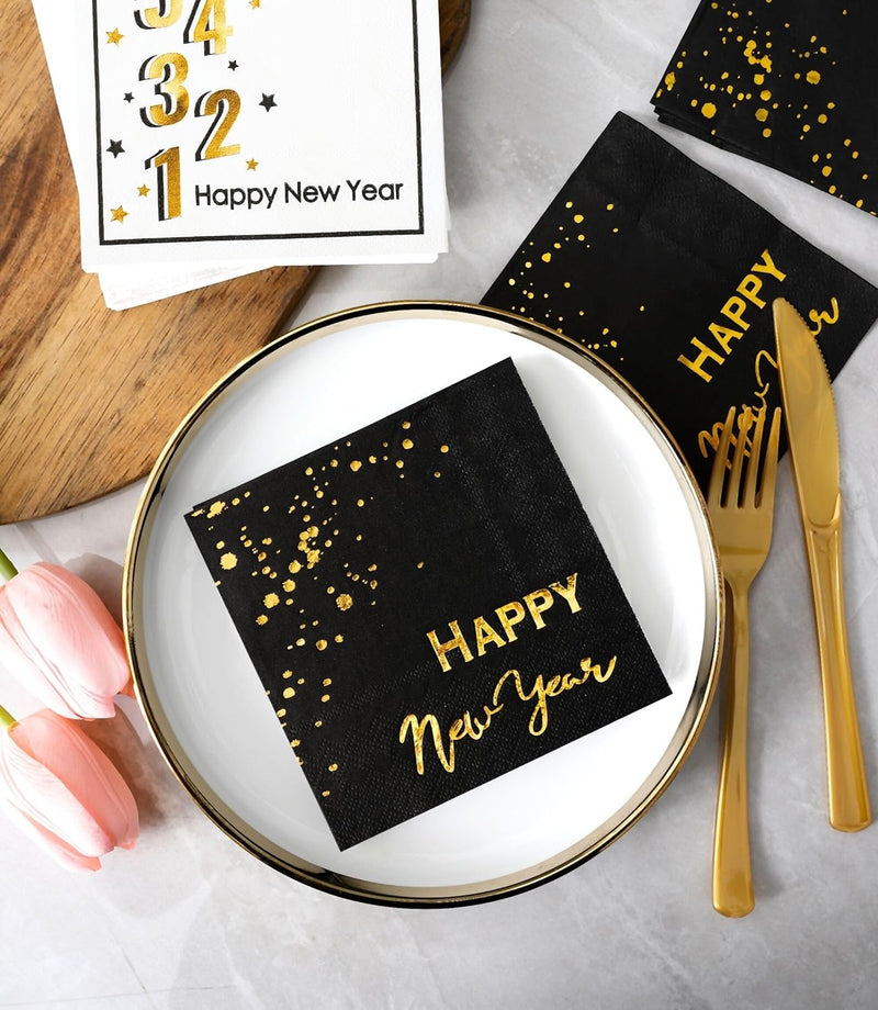 New Year Napkins 2024-50PK - Disposable Paper Napkins 3ply Party Napkins Beverage Napkins for New Year Eve Decorations New Year Eve Table Décor