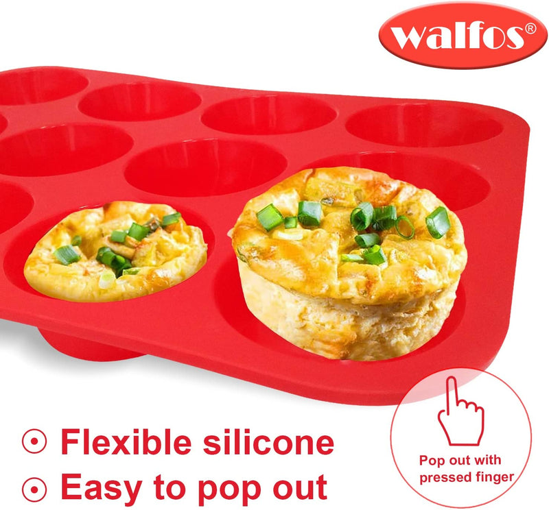 Walfos Silicone Muffin Pan - 12 Cups Regular Silicone Cupcake Pan, Non-stick Silicone Great for Making Muffin Cakes, Tart, Bread - BPA Free and Dishwasher Safe