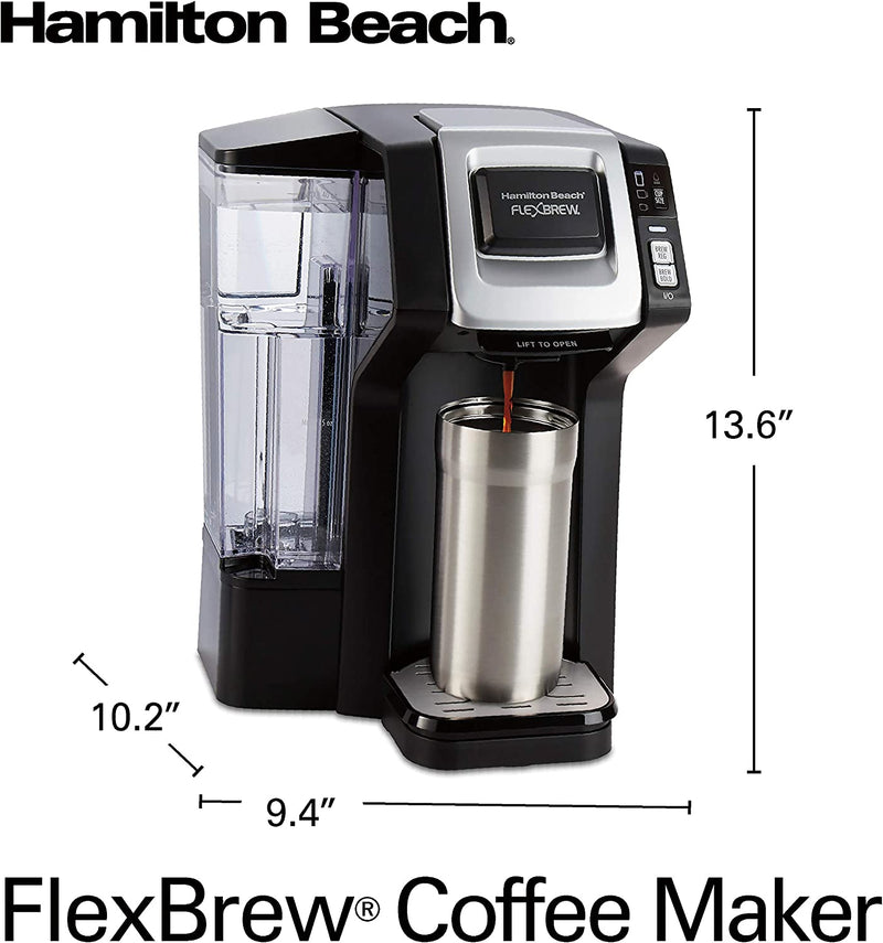 Hamilton Beach Gen 3 FlexBrew Single-Serve Coffee Maker with Removable Reservoir, Compatible with Pod Packs and Grounds, 40 oz., 3 Brewing Options, Black