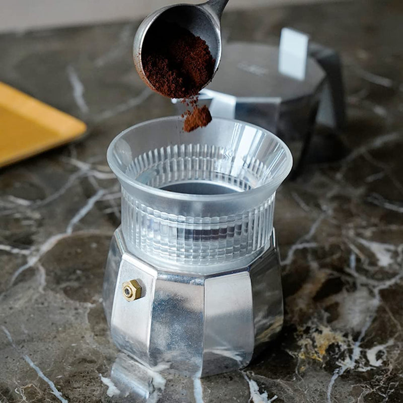 watchget Moka Pot Dosing Funnel, Stovetop Espresso Coffee Maker Distribution Tool Italian Coffee Maker Dosing Ring For Moka Express 6 Cups, Transparent