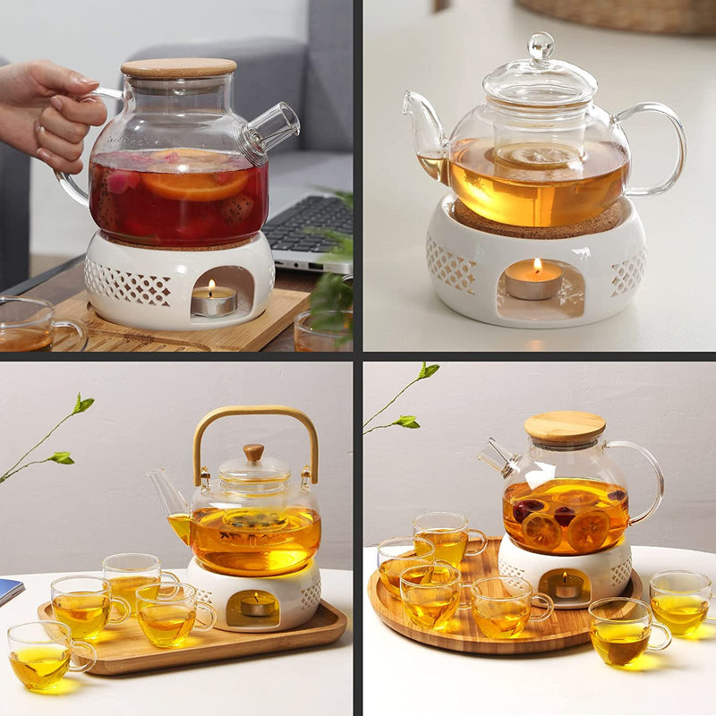 KEISSCO Teapot Warmer, Ceramic Teapot Heater with Cork Cushion Coffee Tea Warmer for Glass Teapot, Stainless Steel Teapot, Ceramic Teapot and Other Heatproof Dish Warming Use