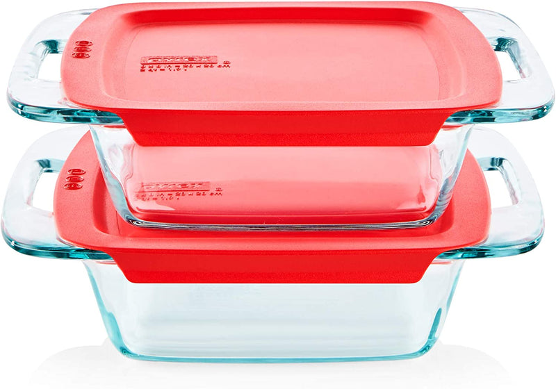 Pyrex Easy Grab 4-PC (2-QT, 3-QT) Extra Large Glass Baking Dish Set With Lids, Large Handles For Easy Holding, Pre-heated Oven Freezer Dishwasher Safe