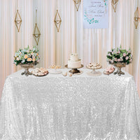 Glitter Sliver Sequin Tablecloth - 60X92Inch Sliver Seamless Sparkly Table Cloth Sequence Table Cover for Wedding Birthday Bridal Shower Party Decorations Sliver Shinny Table Linens