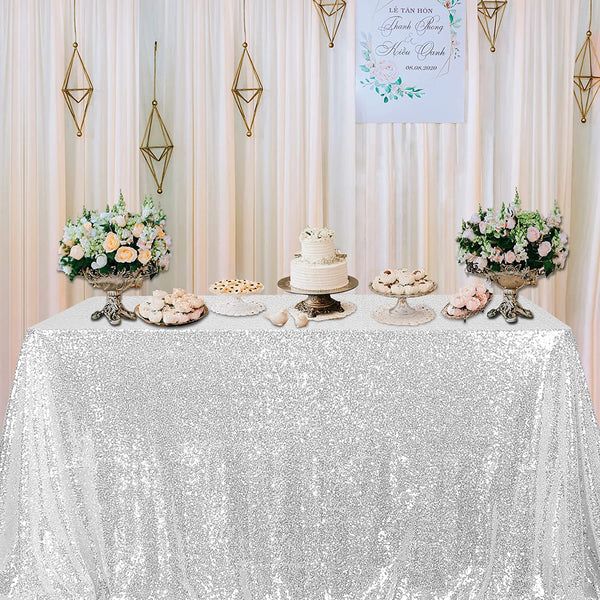 Glitter Sequin Silver Tablecloth - 60x92In - WeddingParty Decor