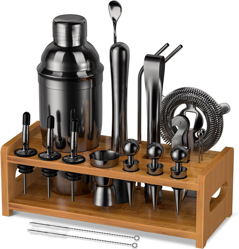 Vabaso Bartender Kit, 23 Piece Cocktail Shaker Set for Mixed Drink Home Bar, 25oz Professional 18/8 Stainless Steel Bar Tool Set with Cocktail Recipes Booklet