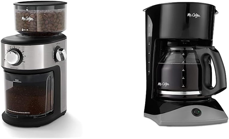 Mr. Coffee Burr Coffee Grinder, Automatic Grinder with 18 Presets for French Press, Drip Coffee, and Espresso, 18-Cup Capacity, Stainless Steel