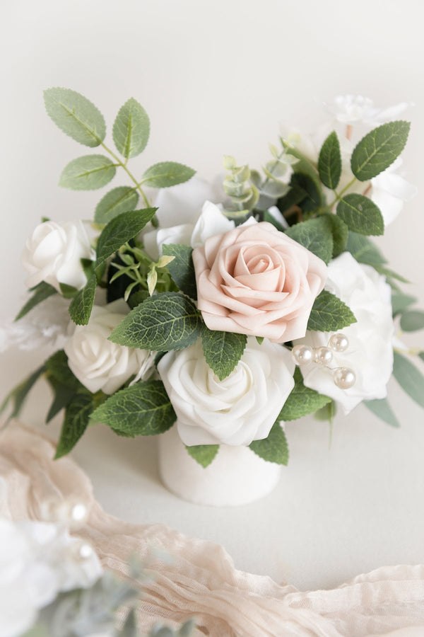 Floral Centerpiece Set in White and Sage - Assorted Designs