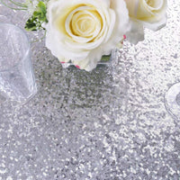 Glitter Silver Sequin Tablecloth for Party Wedding Banquet 60X102 Inch Sparkly Rectangle Table Cloth Cake Table Cover Linen