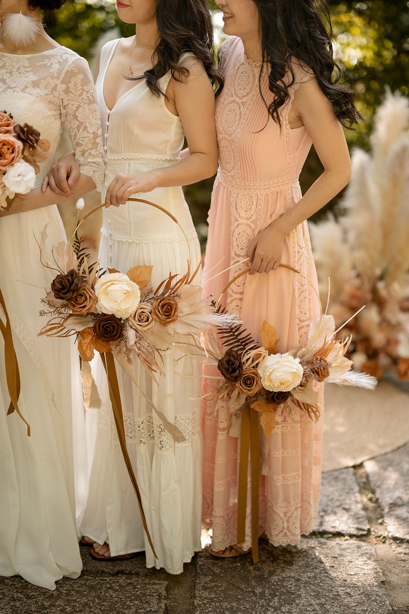 Bridesmaid Bouquets - Rust Sepia Hoop Design