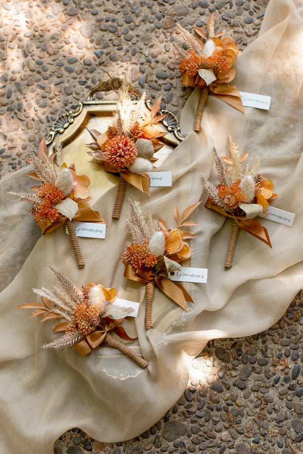 Rust and Sepia Boutonniere Set