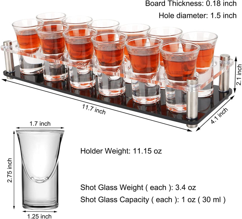 D&Z 1 Ounce Shot Glass Set with Tray, 12 Shot Glasses for Tequila/Vodka/Whiskey/Cocktail, Unique and Convenient Serving Tray - Easily Organize More Attractive Gatherings, Ideal 21st Birthday Gifts