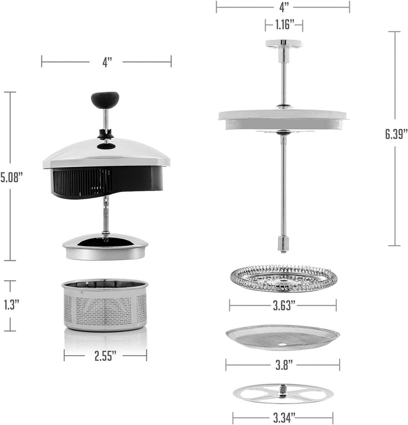 Ovente 2-in-1 Glass Coffee Press And Tea Maker With High Grade Stainless Steel Retractable Infuser 27 Ounce With Free Measuring Scoop, Heat Tempered Borosilicate Glass With Silicone Handle, FGC27T