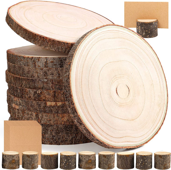 10 Pieces 8-9 Inch Wood Slices for Centerpieces with Wood Table Number Holders and Card for Wedding Table Centerpiece Decoration, Parties, Housewarming, Christmas and Family Gatherings