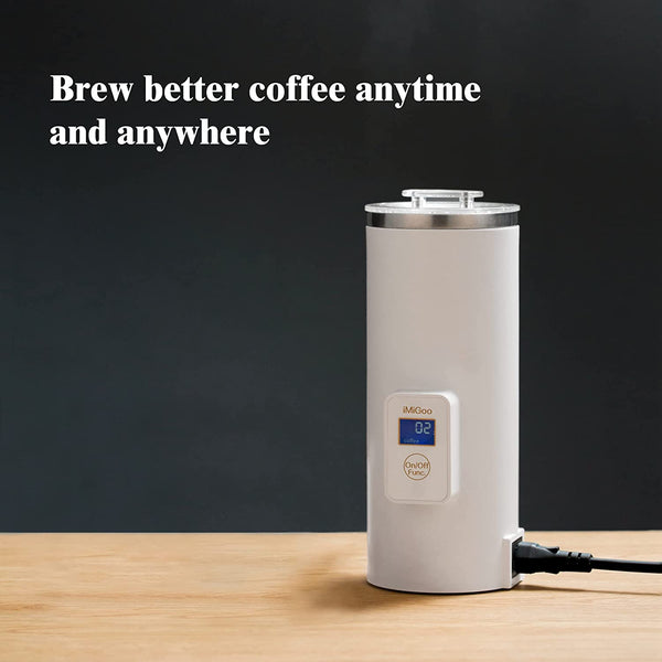 Portable Coffee Maker 8 OZ - Single Cup Coffee Percolator - Tea Maker - Electric Kettle - 304 Stainless Steel - AC 110-120V White