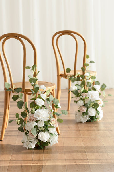 Wedding Aisle Runner Flower Arrangement in White & Sage