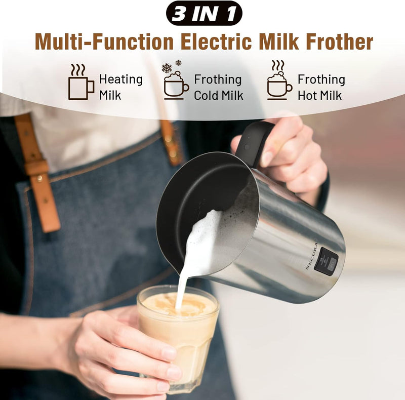 Secura Milk Frother, Electric Milk Steamer Stainless Steel, 8.4oz/250ml Automatic Hot and Cold Foam Maker and Milk Warmer for Latte, Cappuccinos, Macchiato, 120V