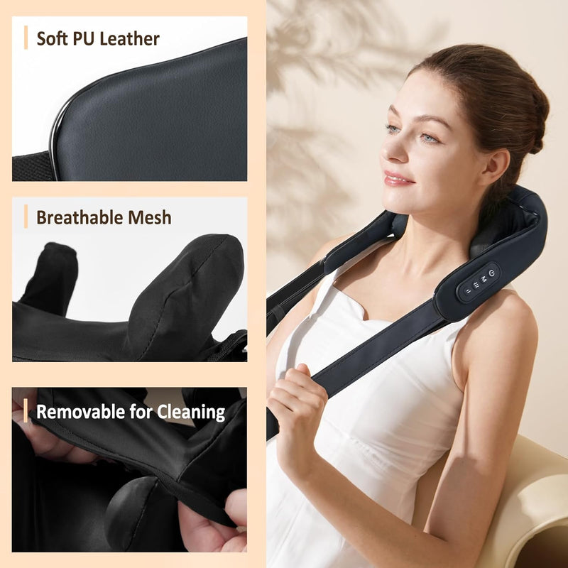 Neck Massager with Heat, Cordless 4D Deep Tissue Kneading Massage, Shiatsu Neck and Shoulder Massage Pillow for Neck, Traps, Back and Leg Pain Relief, Gifts for Men Women