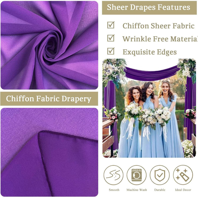 Purple Wedding Arch Drapes - 20FT 2 Panels Sheer Backdrop for Ceremony Reception Decorations