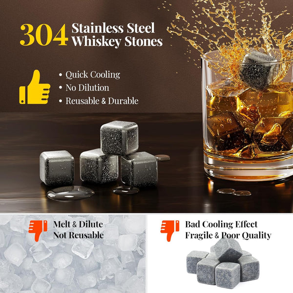 Whiskey Stones, Kollea 8 Pack Stainless Steel Whiskey Chilling Rocks, Reusable Ice Cube for Drinking, Mens Stocking Stuffers for Christmas