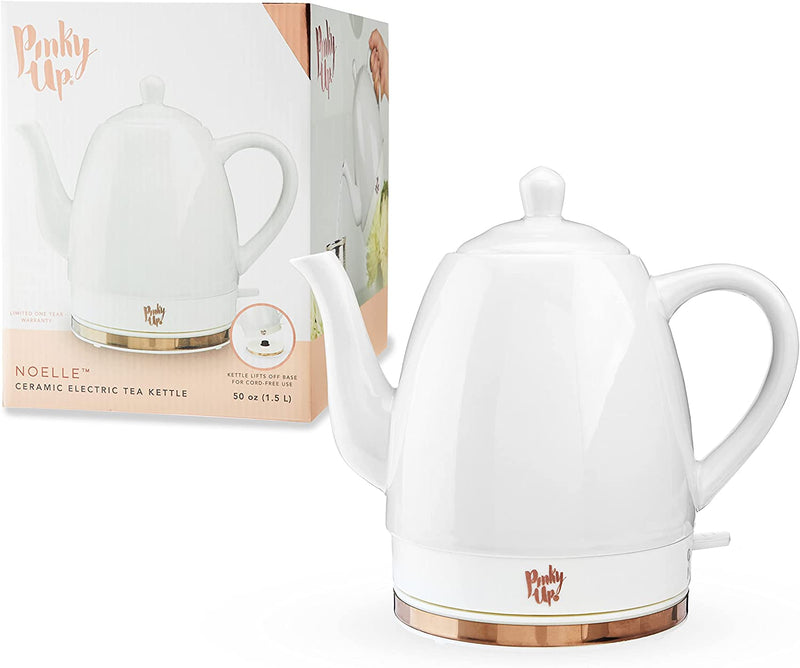 Pink Up Noelle Electric Tea Kettle, Gooseneck Kettle, Hot Water Dispenser, Pour Over Coffee, Automatic shut off, Cordless, Electric Teapot, 1.5L, Ceramic, Grey