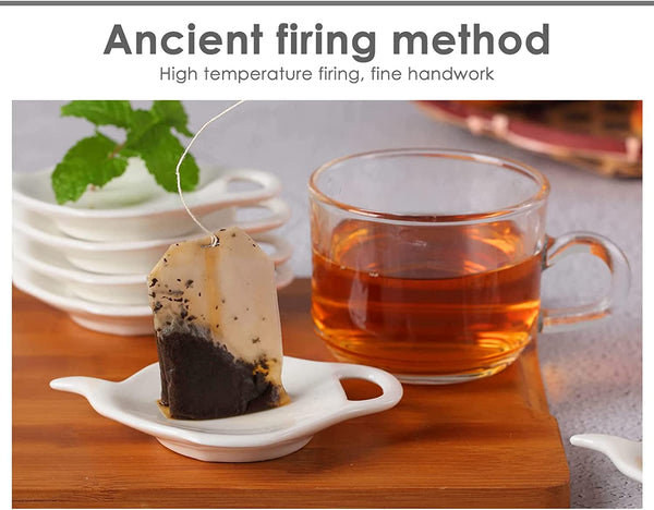 DS. DISTINCTIVE STYLE 4 Pieces Teapot Shaped Tea Bag Holder Teabag Coaster Seasoning Dish for Sauce Dessert (White - Ceramic)