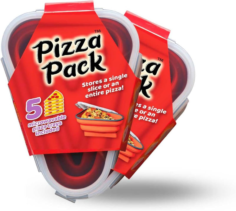 The Perfect Pizza Pack - Reusable Pizza Storage Container with 5 Microwavable Trays - BPA-Free Organizer for Space-Saving Red