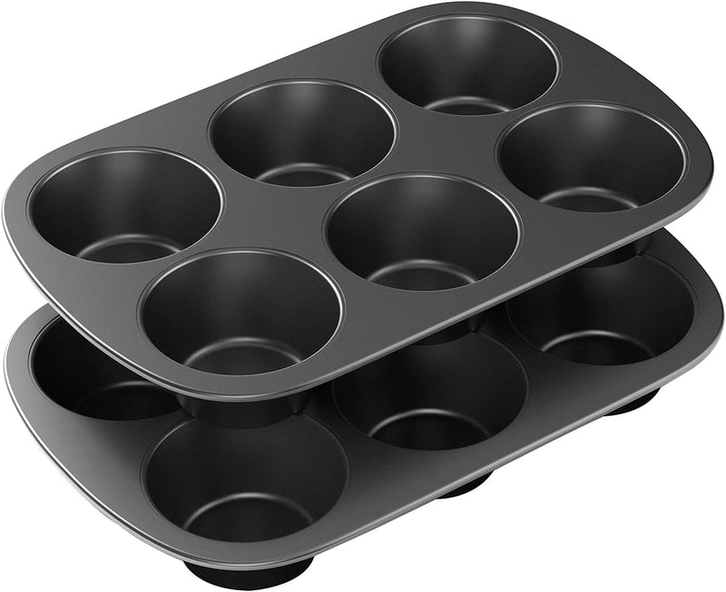 2-Pack Nonstick Muffin Pan - Carbon Steel 6 Cup Easy to Clean Jumbo Size