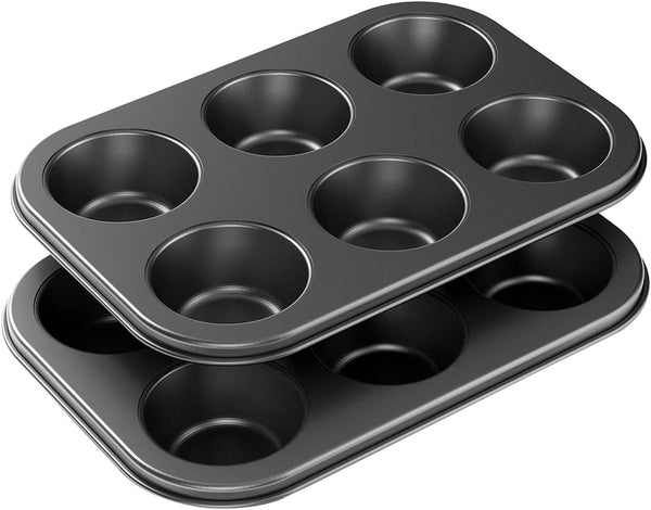 2-Pack Nonstick Muffin Pan - Carbon Steel 6 Cup Easy to Clean Jumbo Size
