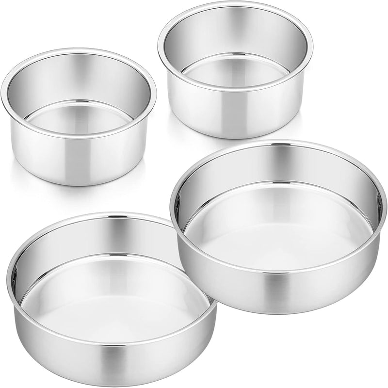 PP Chef 4 Stainless Steel Baking Pan Set for Mini Cakes Pizzas and Quiches - Non-Toxic Leakproof and Easy to Clean