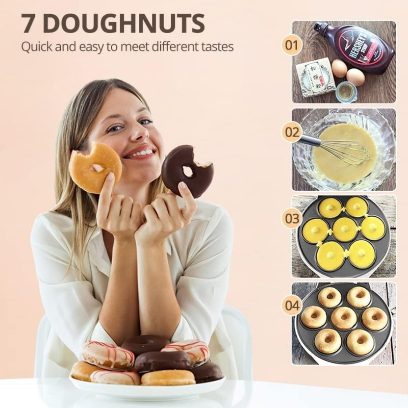 Kid-Friendly Non-Stick Donut Maker Machine - Makes 7 Delicious Donuts - Grey