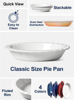LE TAUCI Ceramic Pie Pans for Baking, 9 Inches Pie Plate for Apple Pie, Round Baking Dish, 36 Ounce Fluted Dish Pie Pan, Set of 2, White