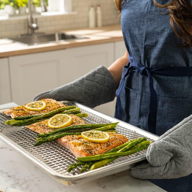 Oven-Safe Baking Rack and Pan Set - Quarter Sheet Size - Premium Aluminum and Stainless Steel - Durable and Easy to Clean