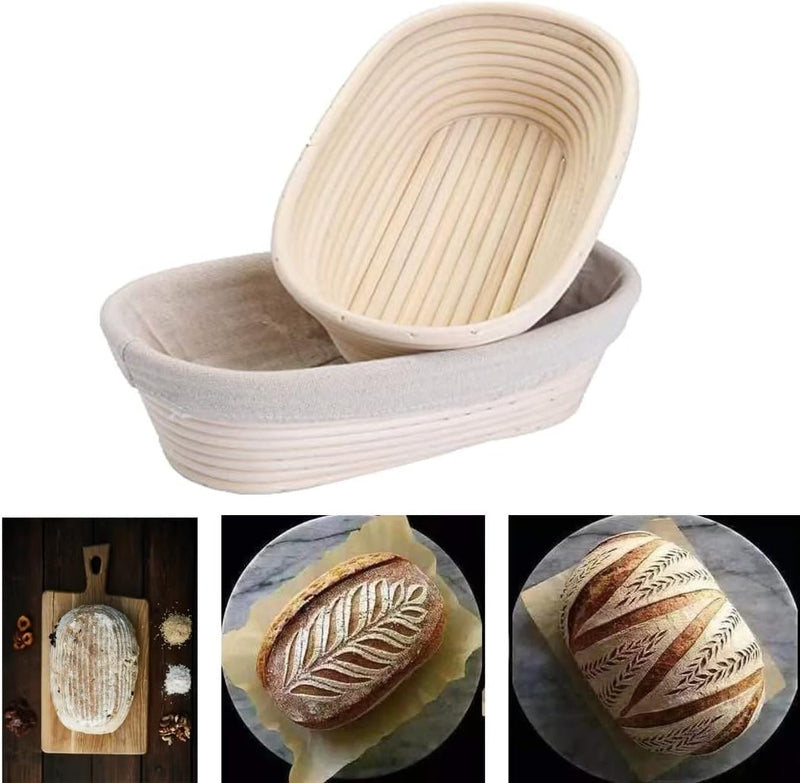 2-Pack Sourdough Banneton Bread Proofing Basket with Removable Liner for Home Baking