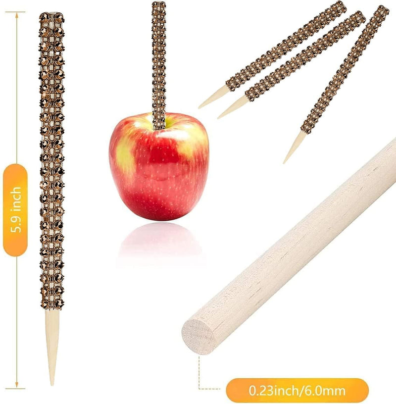 Bling Candy Apple Bamboo Sticks - 32 PCS Wooden Skewers with Rhinestone Diamond Mesh Wrap for Fruit Treats and Dessert Table Silver