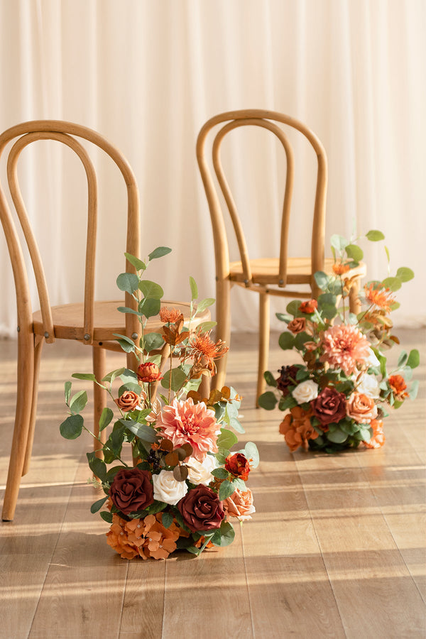 Sunset Terracotta Wedding Aisle Runner with Flower Arrangement