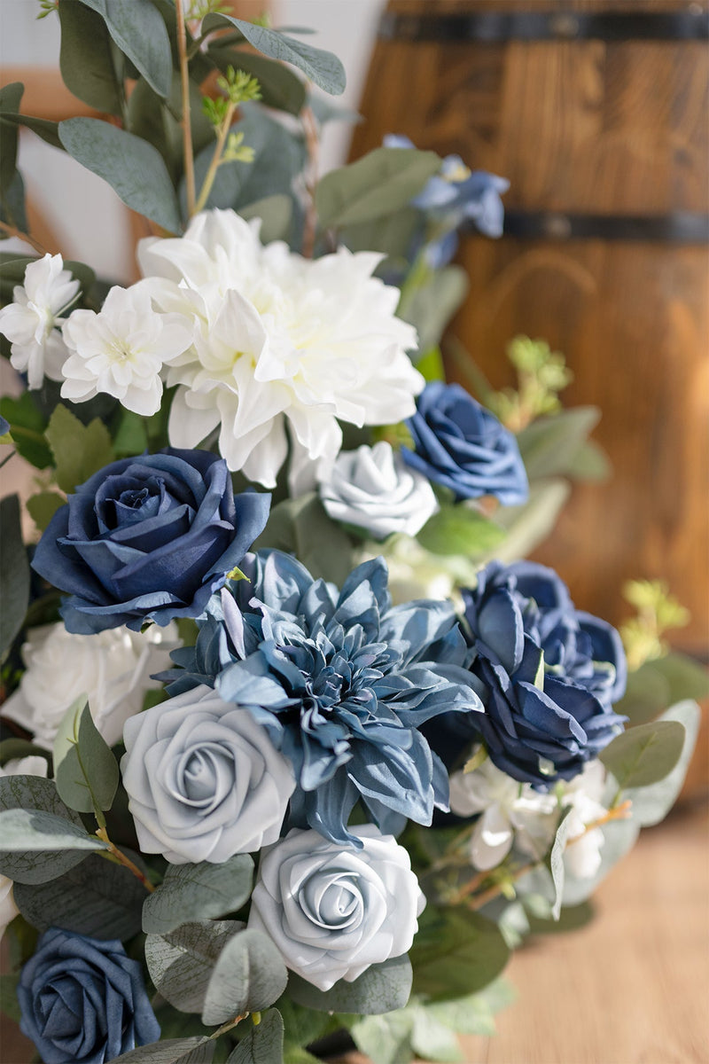 Free-Standing Dusty Blue  Navy Flower Arrangements