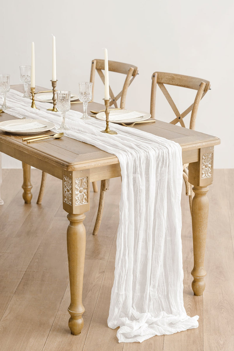 White  Beige Cheesecloth Napkins  Table Runner Set
